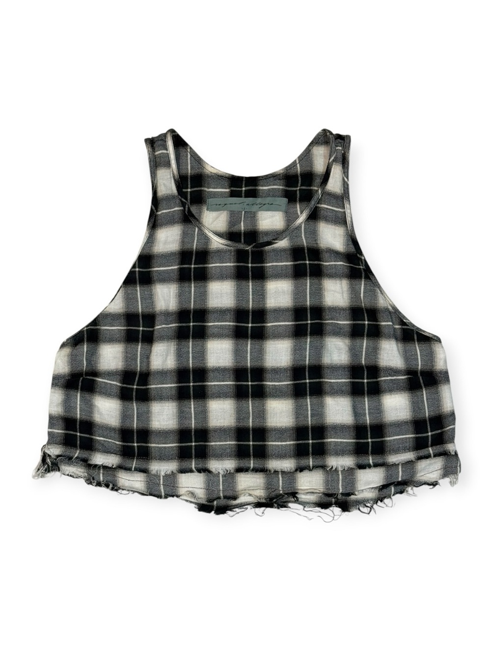 Raquel Allegra Black & White Plaid Cropped Tank Top